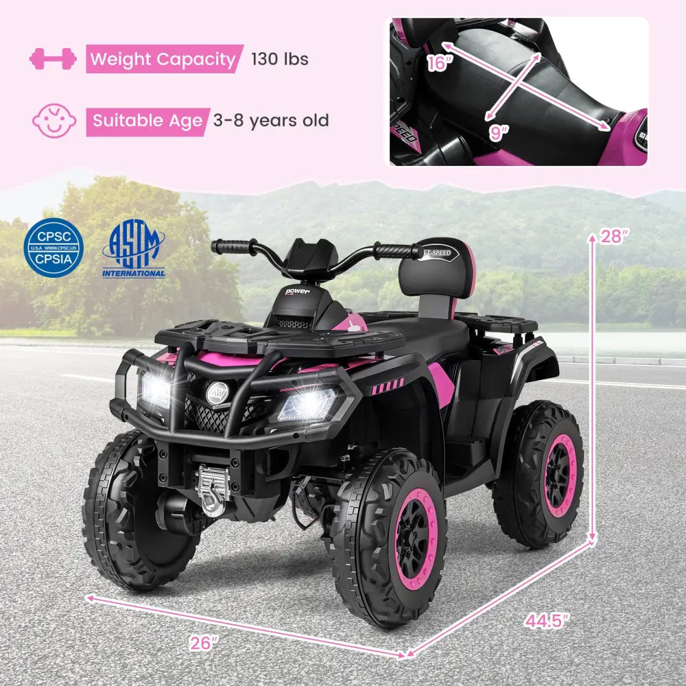 24V Kids ATV 2-Seater with 4 Motors with LED Lights and Music-Pink - Pink - Powered Ride On Toys