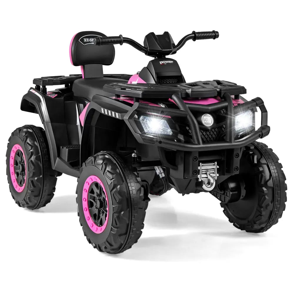 24V Kids ATV 2-Seater with 4 Motors with LED Lights and Music-Pink - Pink - Powered Ride On Toys