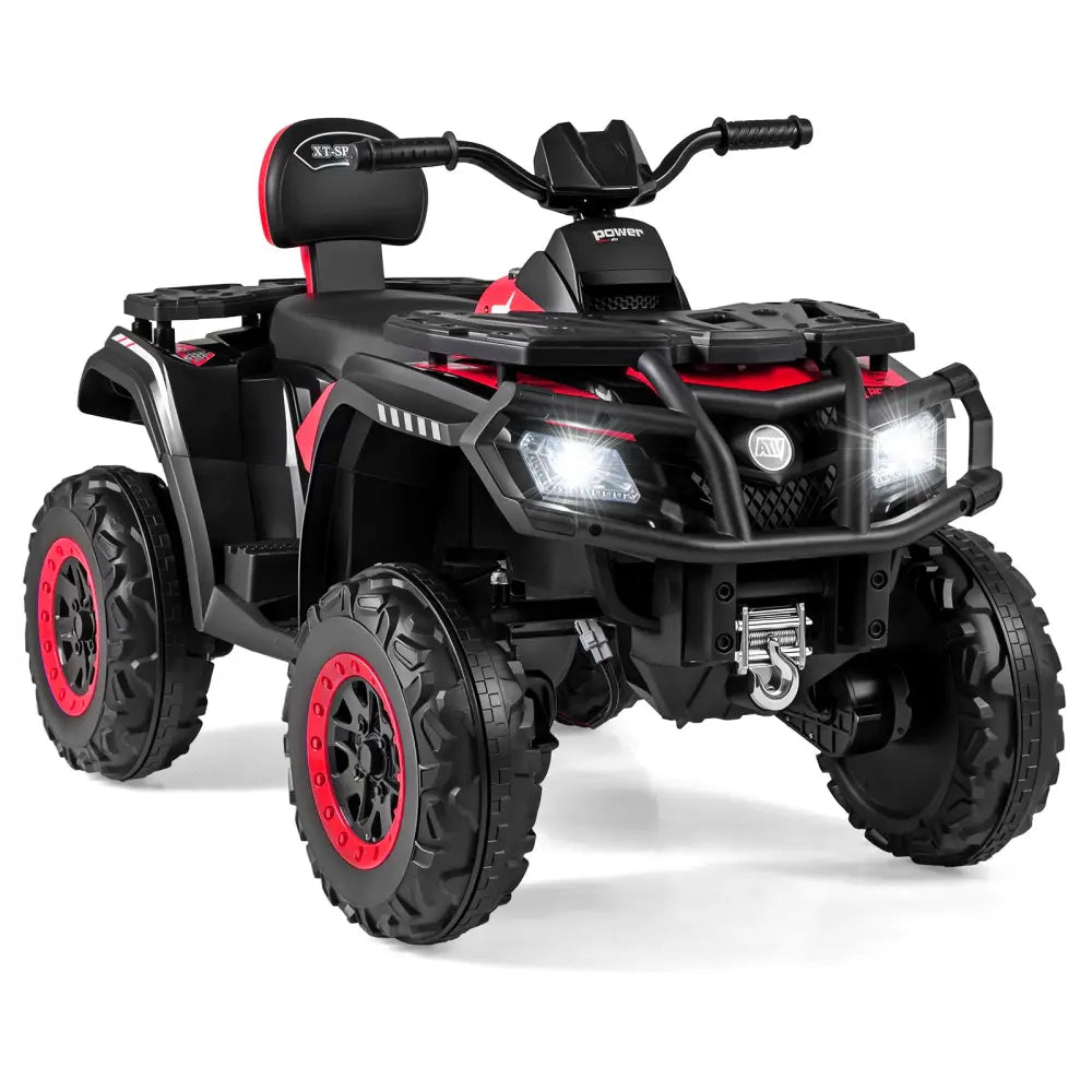 24V Kids ATV 2-Seater with 4 Motors with LED Lights and Music-Red - Red - Powered Ride On Toys