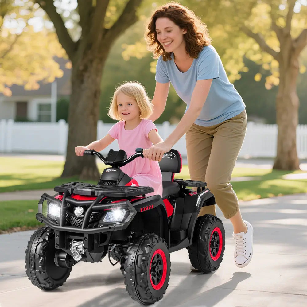 24V Kids ATV 2-Seater with 4 Motors with LED Lights and Music-Red - Red - Powered Ride On Toys