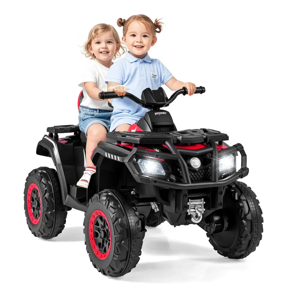 24V Kids ATV 2-Seater with 4 Motors with LED Lights and Music-Red - Red - Powered Ride On Toys