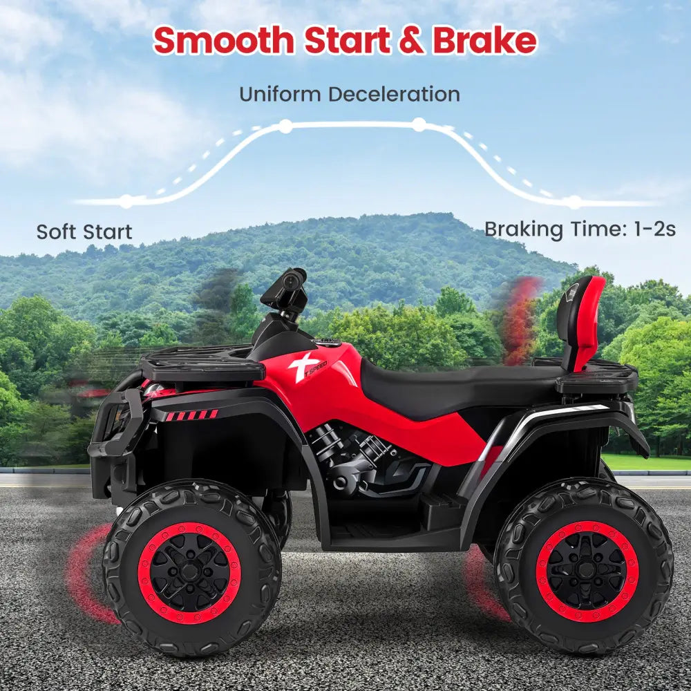 24V Kids ATV 2-Seater with 4 Motors with LED Lights and Music-Red - Red - Powered Ride On Toys