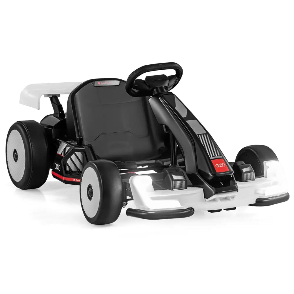 24V Kids Go Kart Licensed Audi Adjustable Ride on Racing Toy with Horn-Black & White - Black & White - Powered Ride