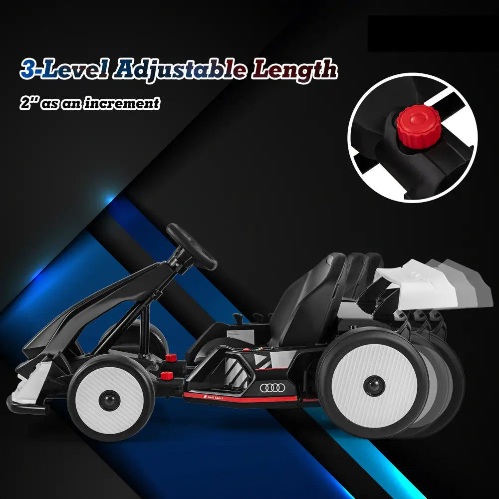 24V Kids Go Kart Licensed Audi Adjustable Ride on Racing Toy with Horn-Black & White - Black & White - Powered Ride