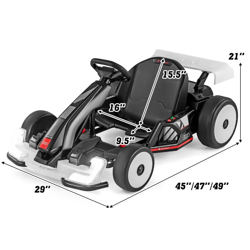 24V Kids Go Kart Licensed Audi Adjustable Ride on Racing Toy with Horn-Black & White - Black & White - Powered Ride