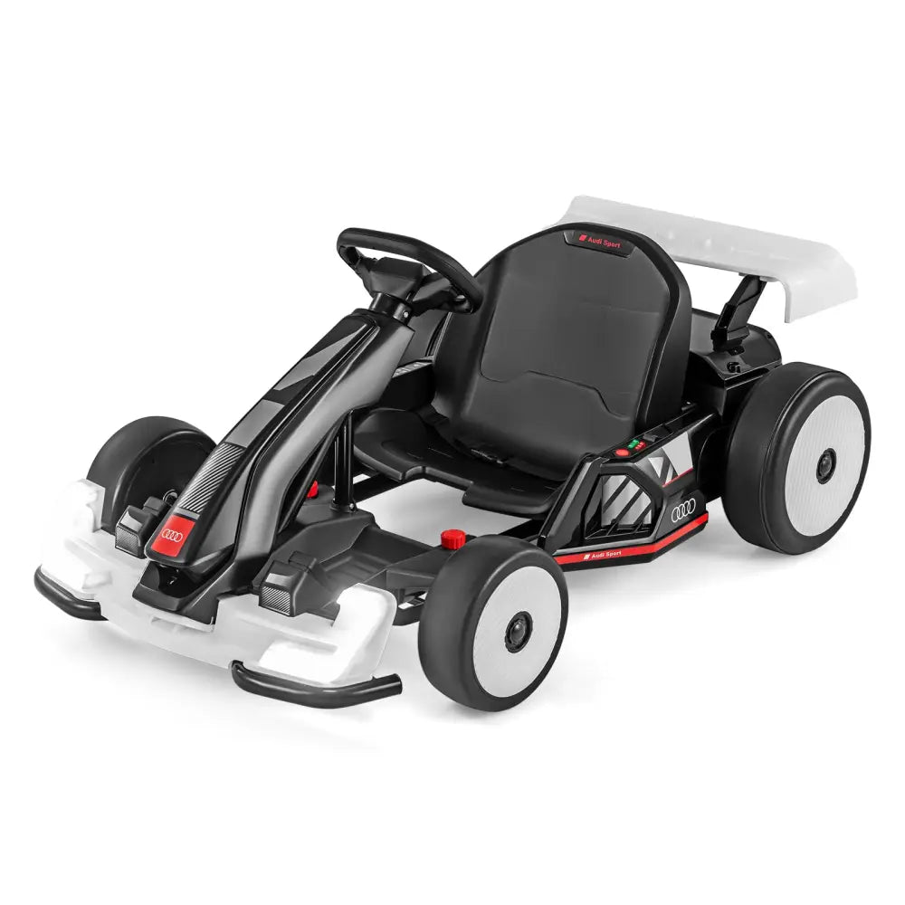 24V Kids Go Kart Licensed Audi Adjustable Ride on Racing Toy with Horn-Black & White - Black & White - Powered Ride