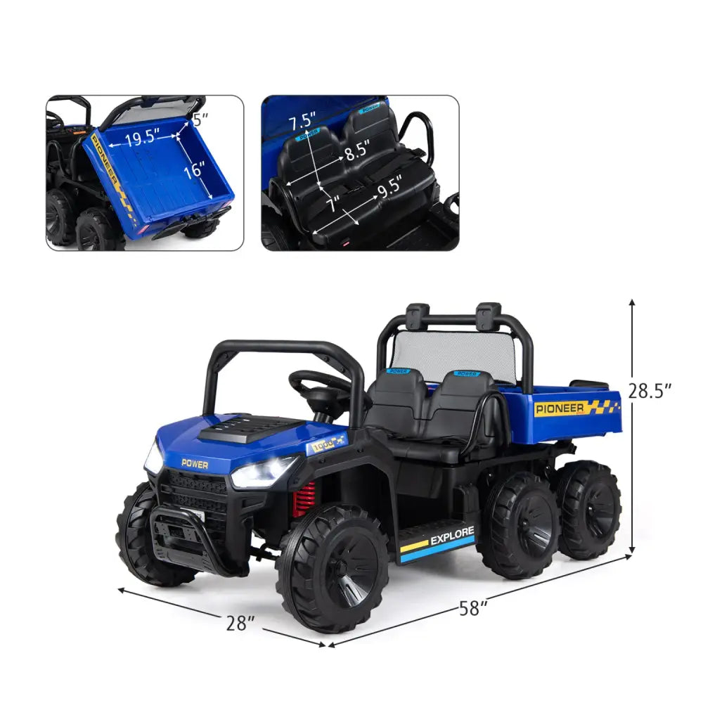 24V Kids Ride on Dump Truck with Electric Dump Bed 2-Seater 4WD - Navy - Powered Ride On Toys