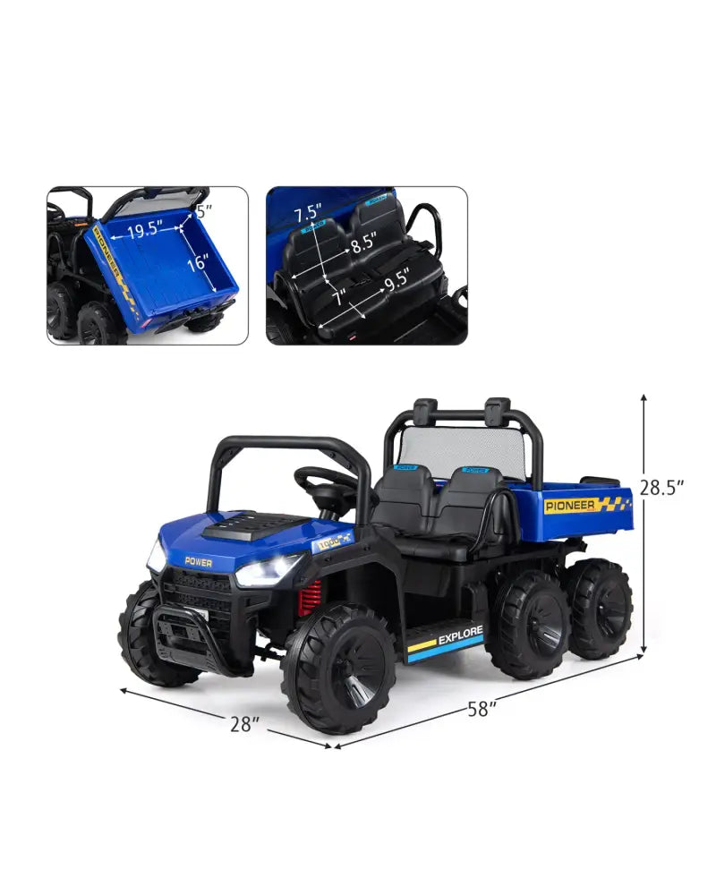 24V Kids Ride on Dump Truck with Electric Dump Bed 2-Seater 4WD - Navy - Powered Ride On Toys