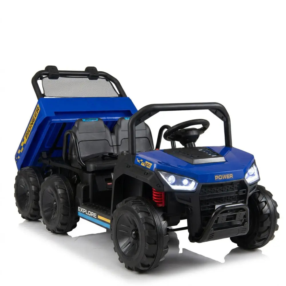 24V Kids Ride on Dump Truck with Electric Dump Bed 2-Seater 4WD - Navy - Powered Ride On Toys