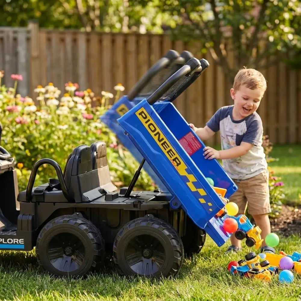 24V Kids Ride on Dump Truck with Electric Dump Bed 2-Seater 4WD - Navy - Powered Ride On Toys