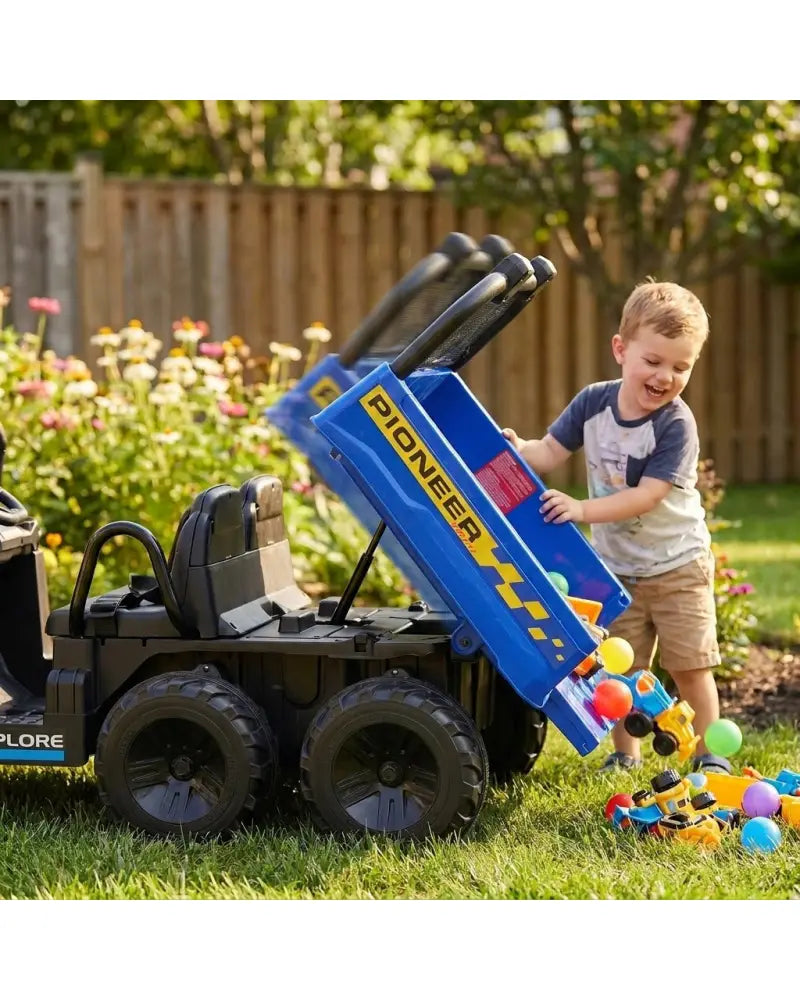 24V Kids Ride on Dump Truck with Electric Dump Bed 2-Seater 4WD - Navy - Powered Ride On Toys