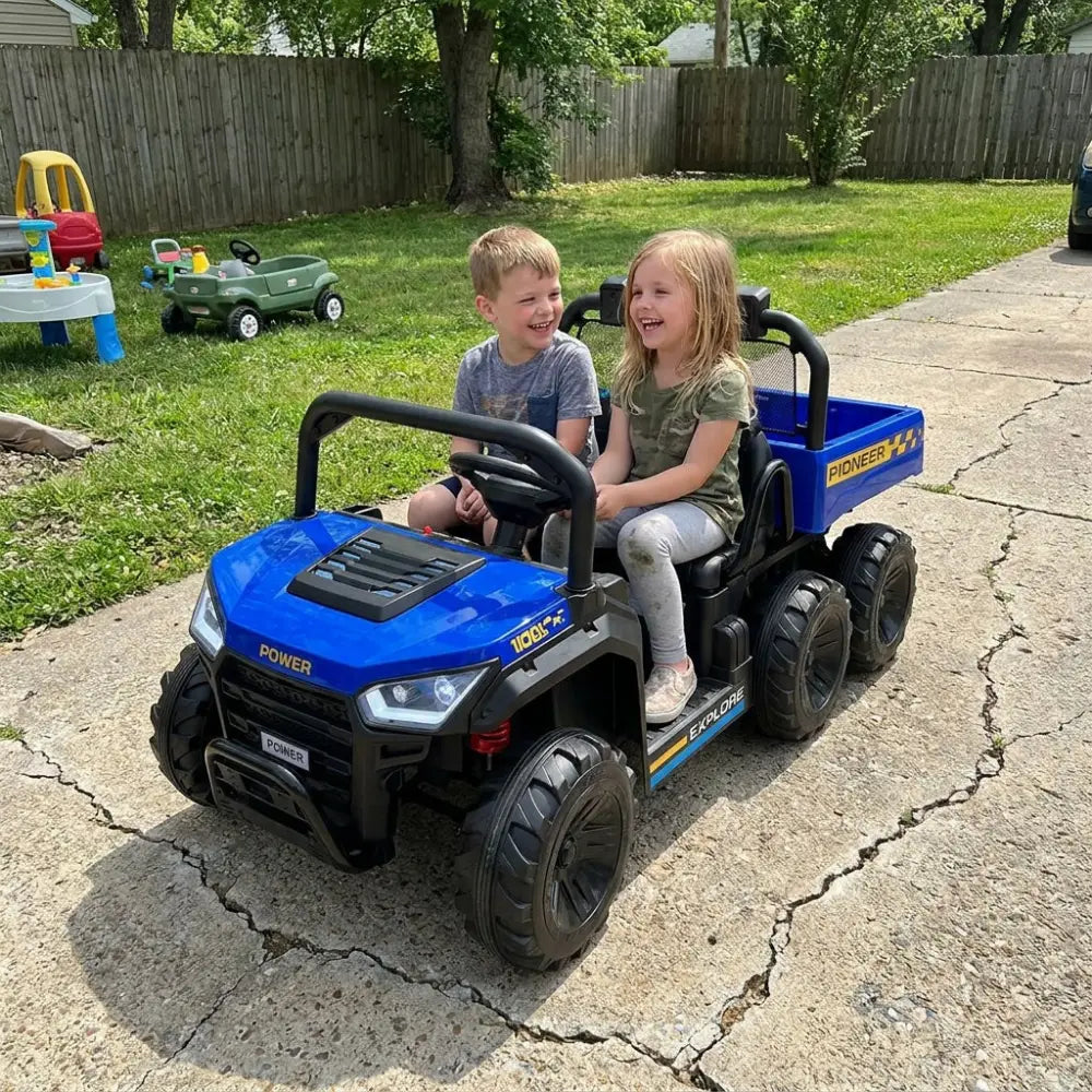 24V Kids Ride on Dump Truck with Electric Dump Bed 2-Seater 4WD - Navy - Powered Ride On Toys