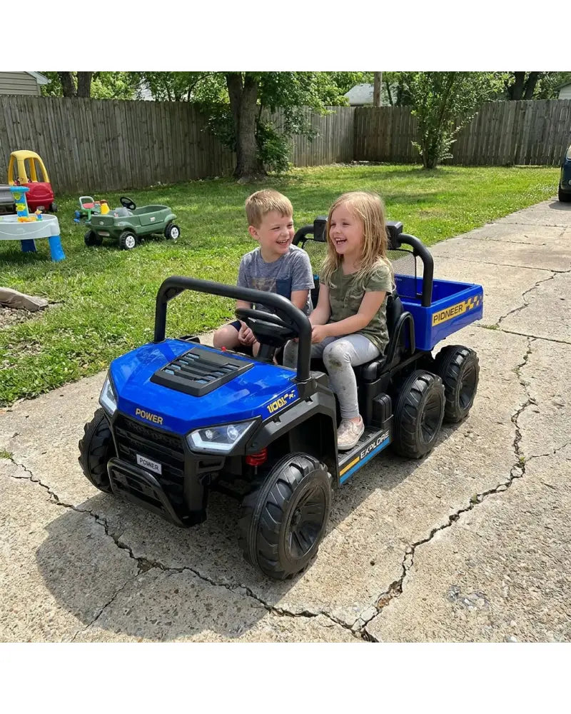 24V Kids Ride on Dump Truck with Electric Dump Bed 2-Seater 4WD - Navy - Powered Ride On Toys