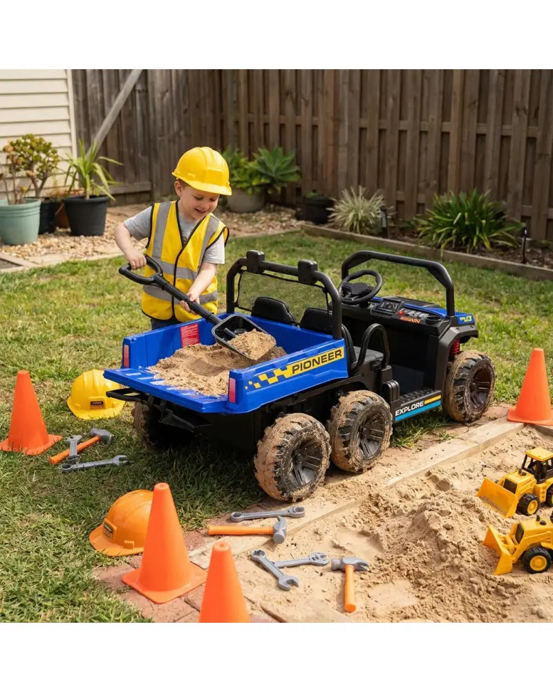 24V Kids Ride on Dump Truck with Electric Dump Bed 2-Seater 4WD - Navy - Powered Ride On Toys
