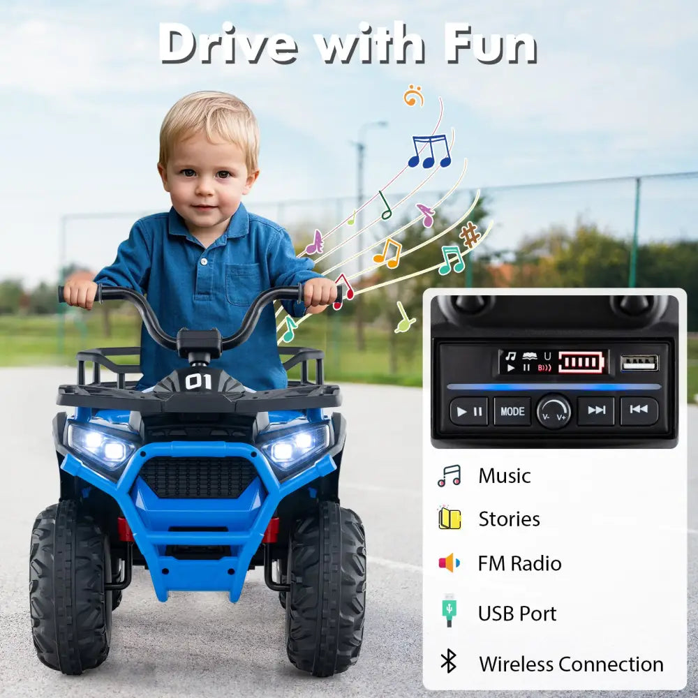24V Kids Ride on Electric ATV Quad Car with Realistic Sounds and LED Lights-Navy - Navy - Powered Ride On Toys