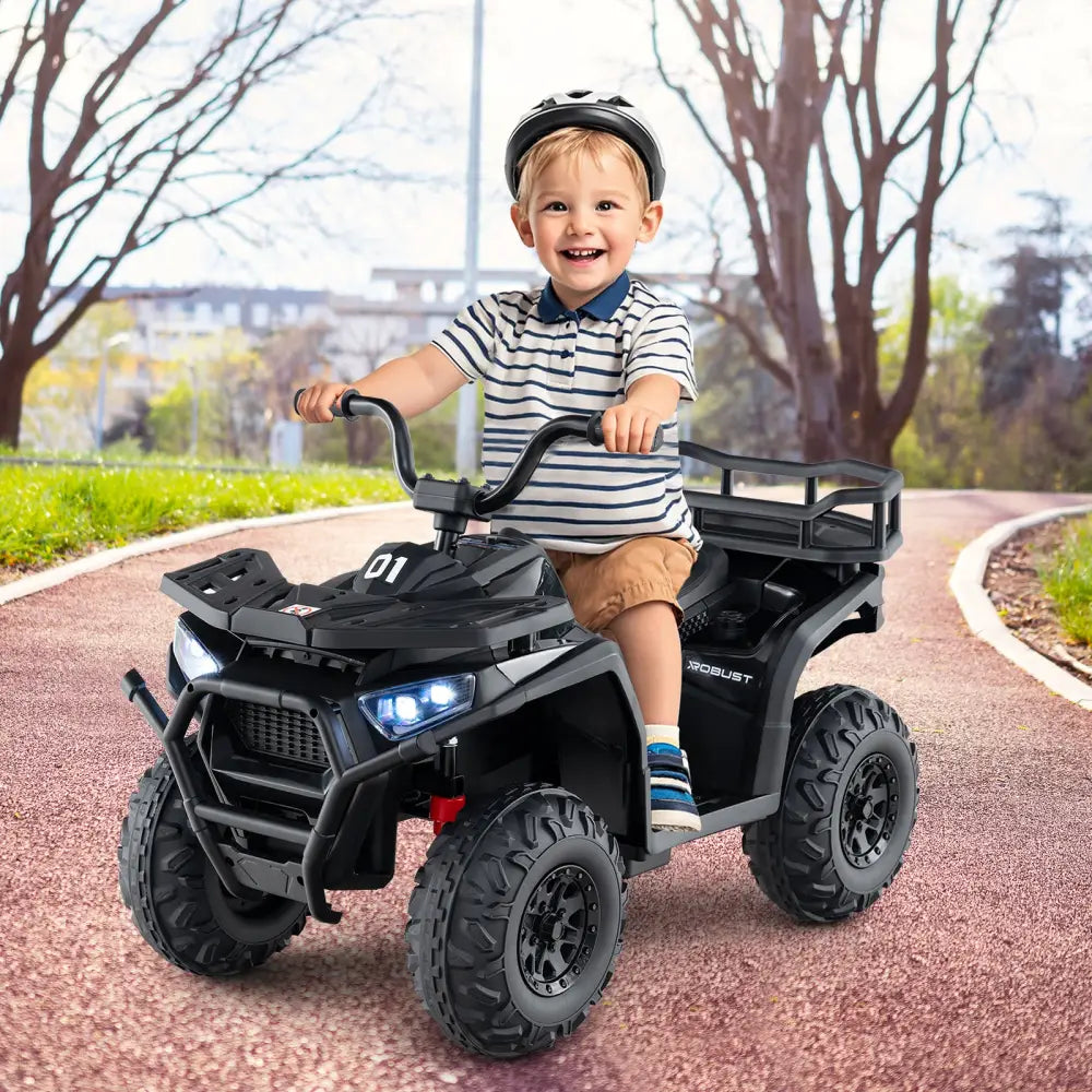 24V Kids Ride on Electric ATV Quad Car with Realistic Sounds and LED Lights-Black - Black - Powered Ride On Toys