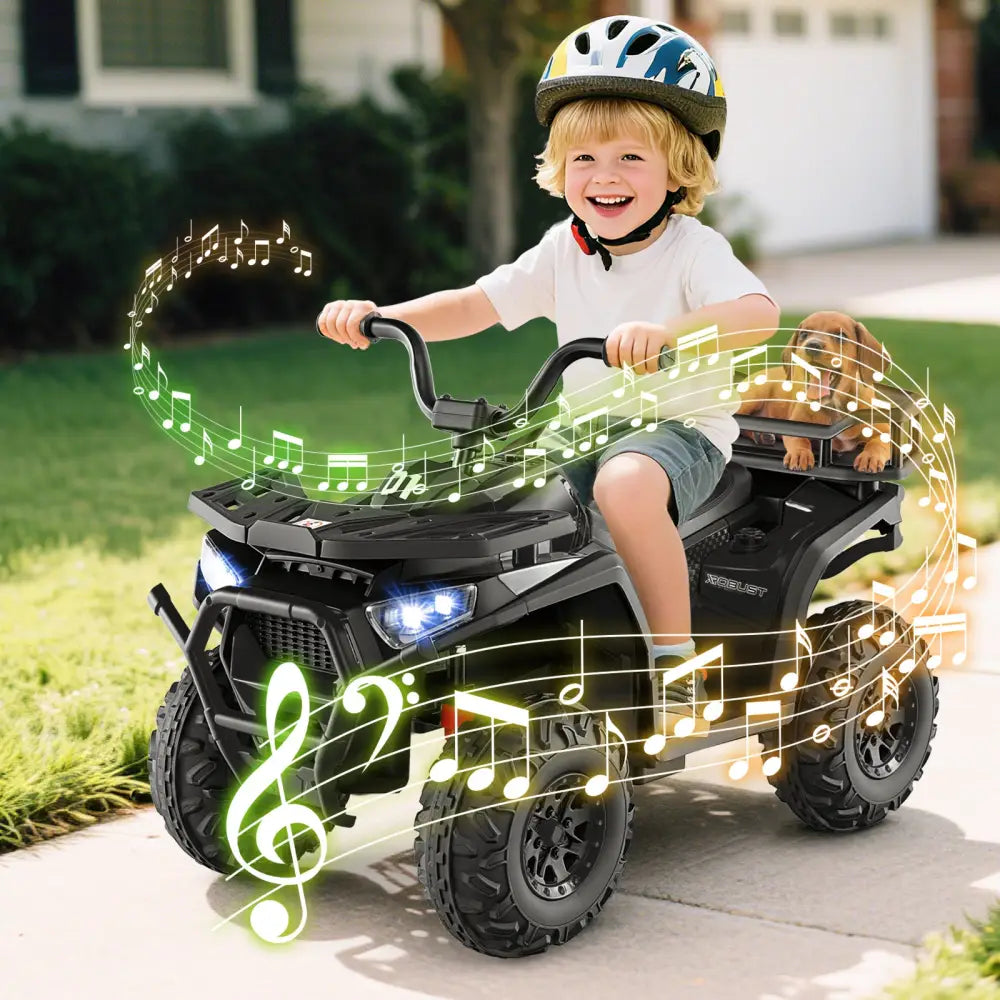 24V Kids Ride on Electric ATV Quad Car with Realistic Sounds and LED Lights-Black - Black - Powered Ride On Toys
