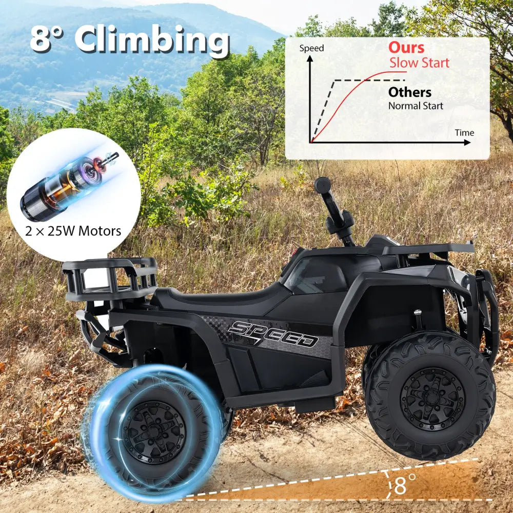 24V Kids Ride on Electric ATV Quad Car with Realistic Sounds and LED Lights-Black - Black - Powered Ride On Toys