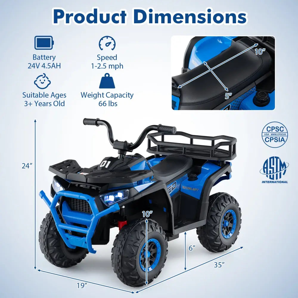 24V Kids Ride on Electric ATV Quad Car with Realistic Sounds and LED Lights-Navy - Navy - Powered Ride On Toys