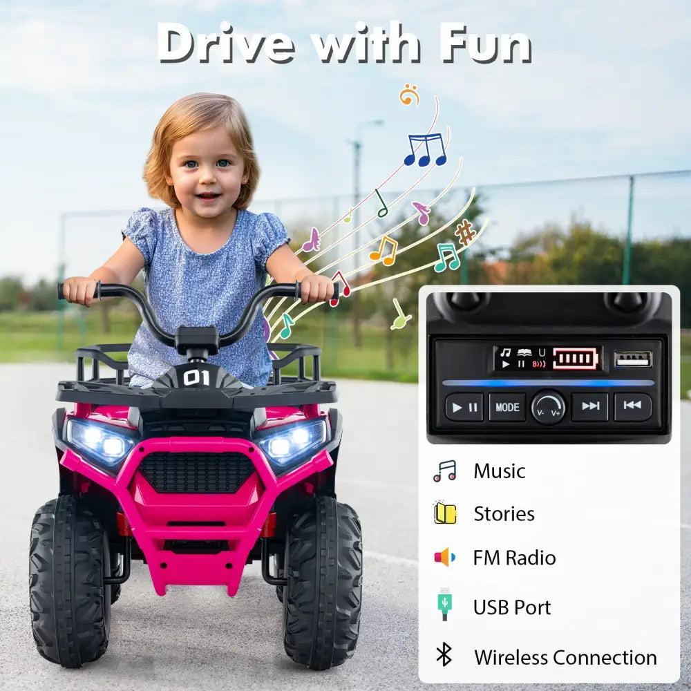 24V Kids Ride on Electric ATV Quad Car with Realistic Sounds and LED Lights-Pink - Pink - Powered Ride On Toys