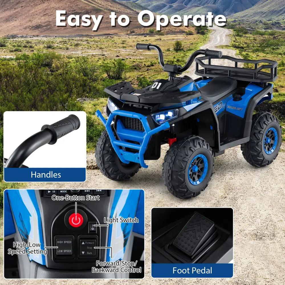 24V Kids Ride on Electric ATV Quad Car with Realistic Sounds and LED Lights-Navy - Navy - Powered Ride On Toys