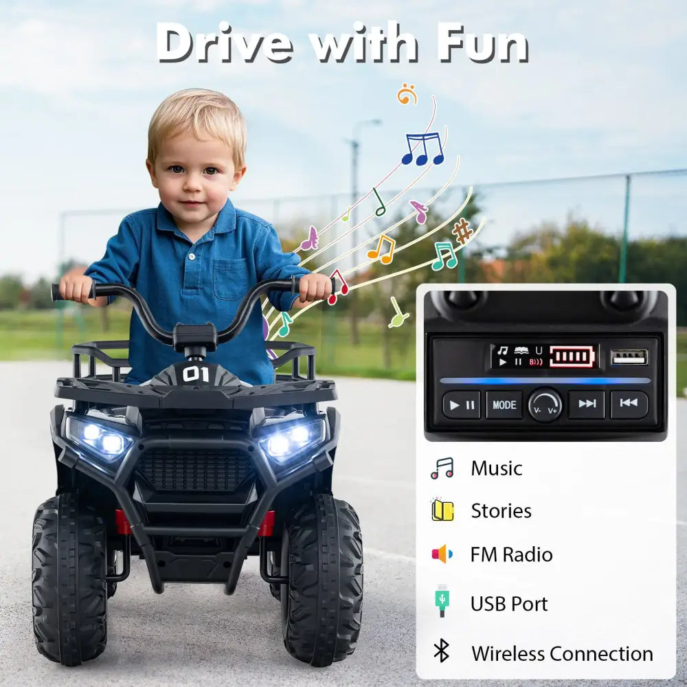 24V Kids Ride on Electric ATV Quad Car with Realistic Sounds and LED Lights-Black - Black - Powered Ride On Toys