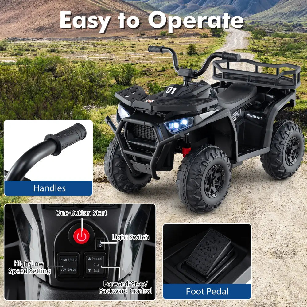 24V Kids Ride on Electric ATV Quad Car with Realistic Sounds and LED Lights-Black - Black - Powered Ride On Toys