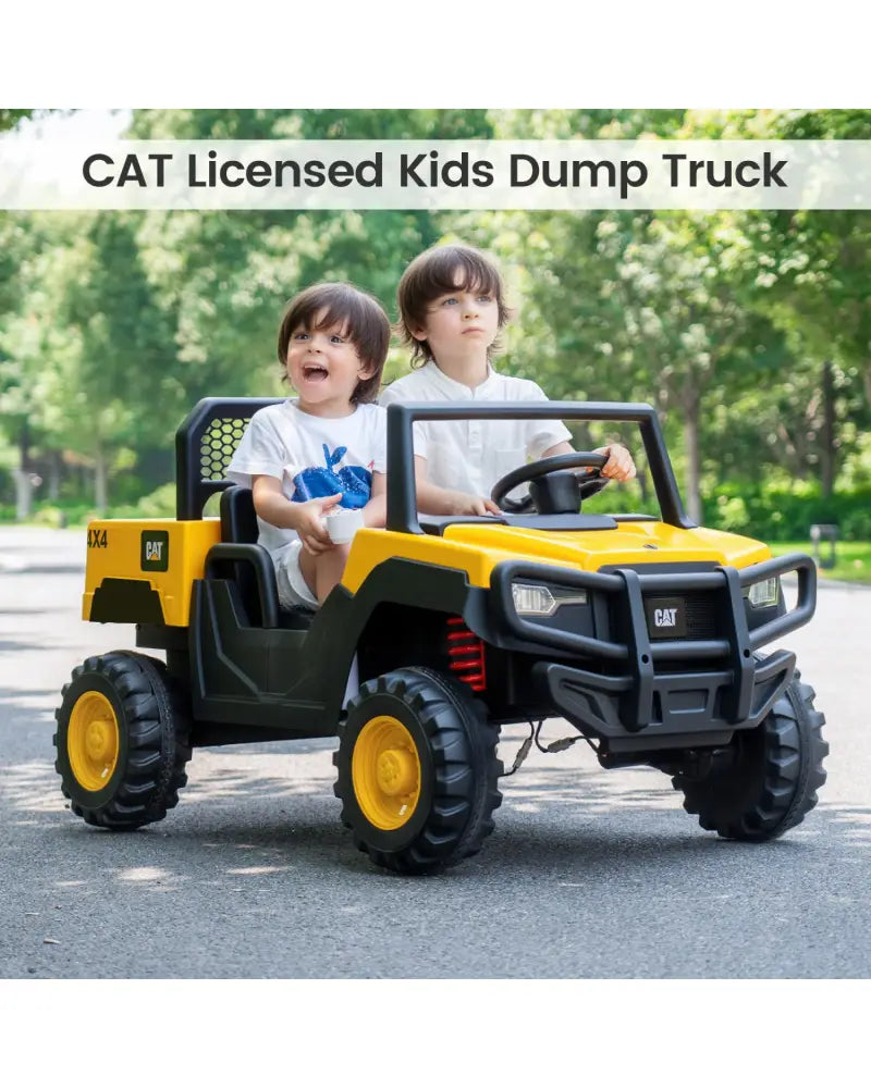 24V Ride On Dump Truck Licensed Caterpillar 2-Seater for Girls Boys-Yellow - Yellow - Powered Ride On Toys