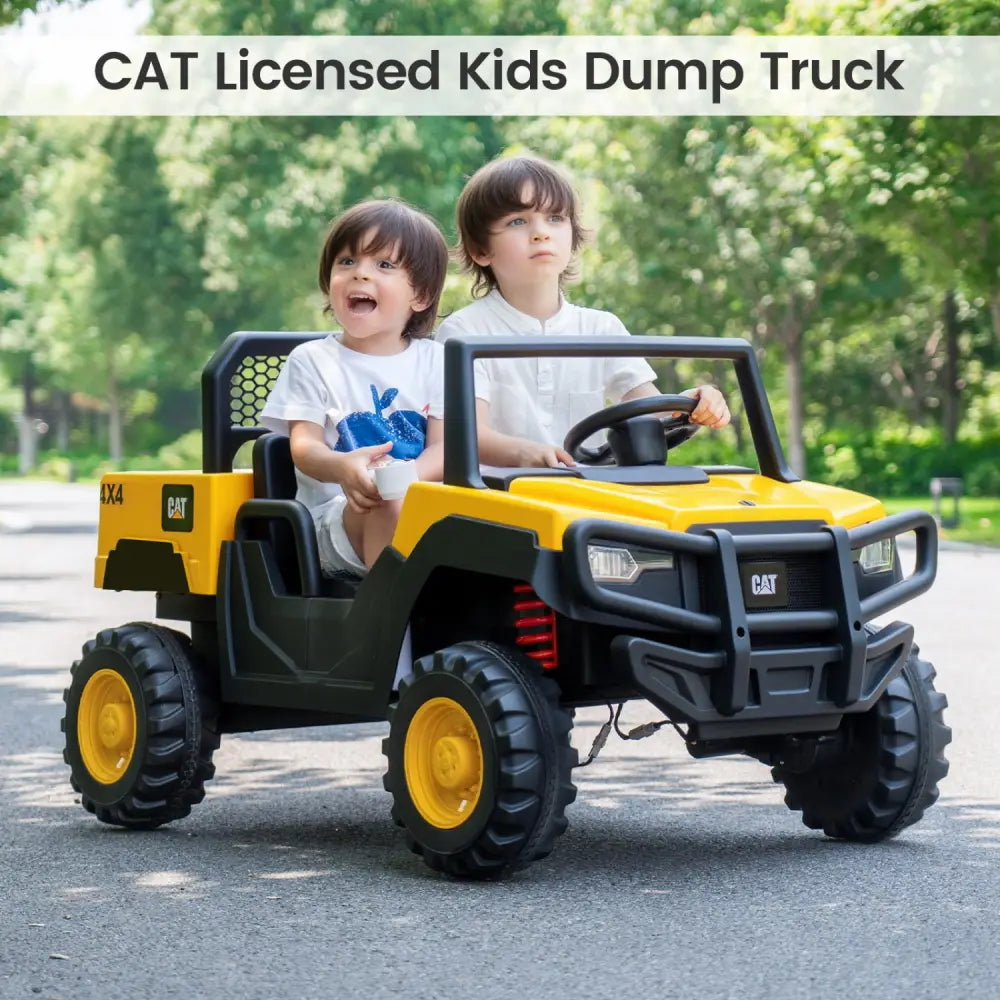 24V Ride On Dump Truck Licensed Caterpillar 2-Seater for Girls Boys-Yellow - Yellow - Powered Ride On Toys