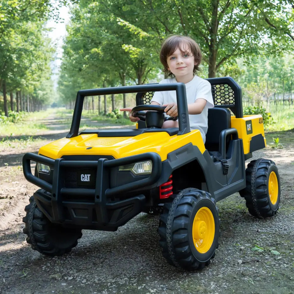 24V Ride On Dump Truck Licensed Caterpillar 2-Seater for Girls Boys-Yellow - Yellow - Powered Ride On Toys