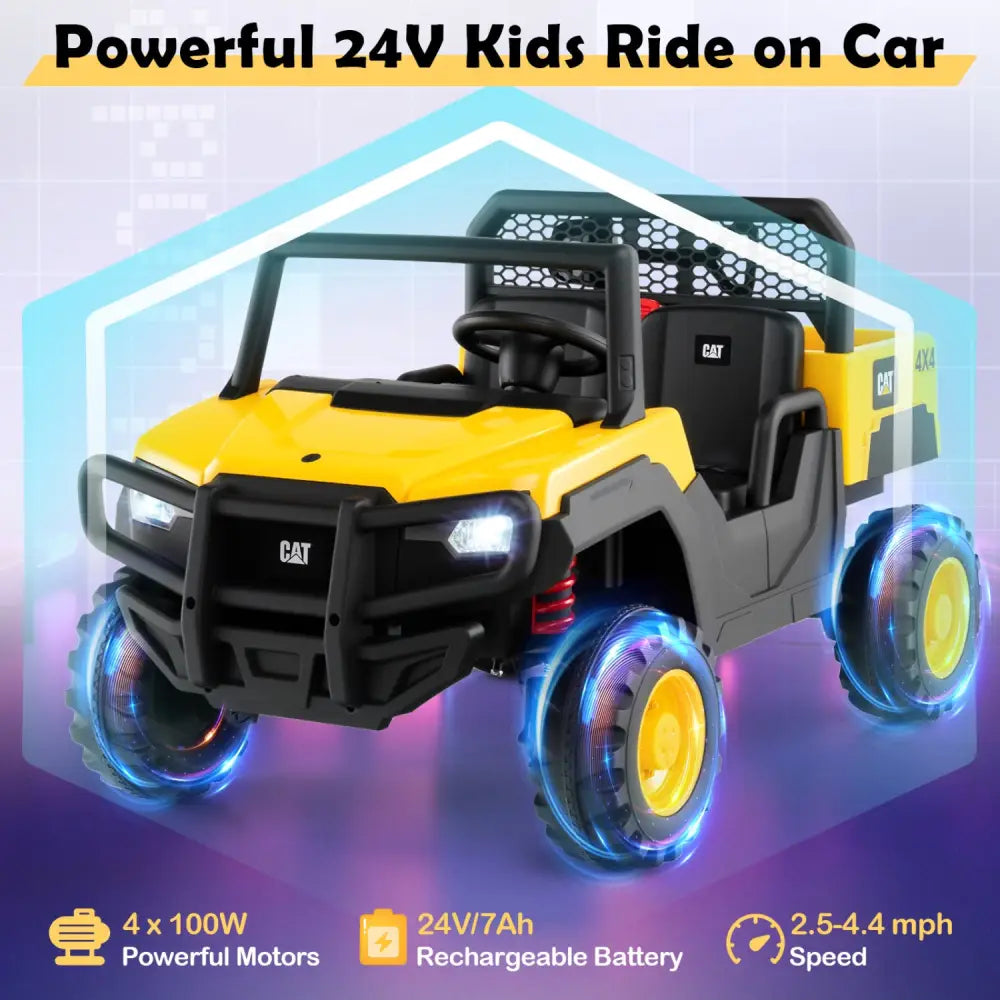 24V Ride On Dump Truck Licensed Caterpillar 2-Seater for Girls Boys-Yellow - Yellow - Powered Ride On Toys