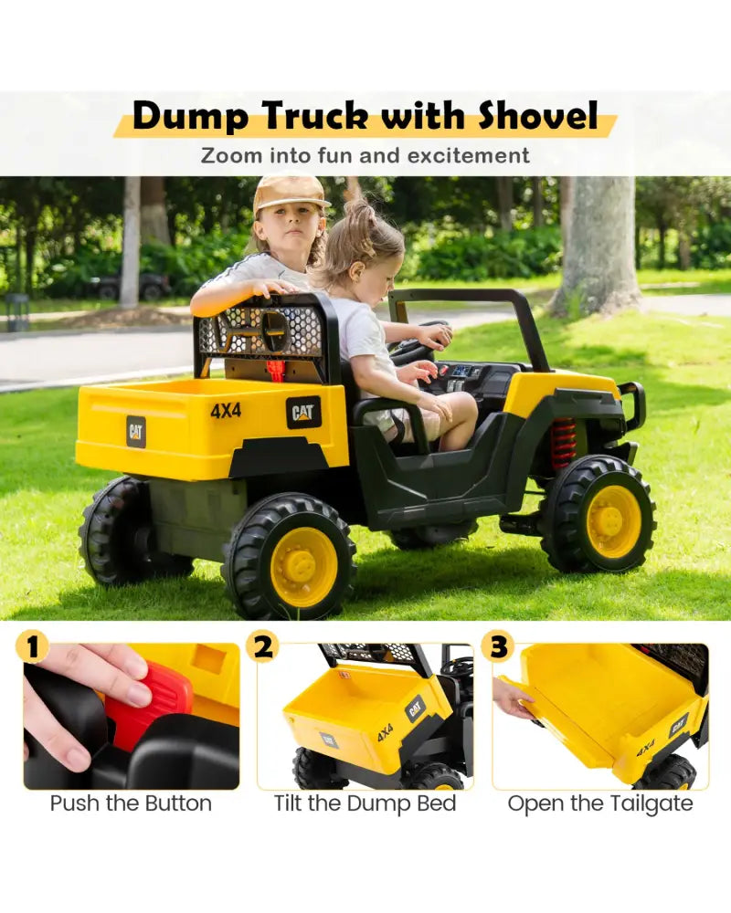 24V Ride On Dump Truck Licensed Caterpillar 2-Seater for Girls Boys-Yellow - Yellow - Powered Ride On Toys