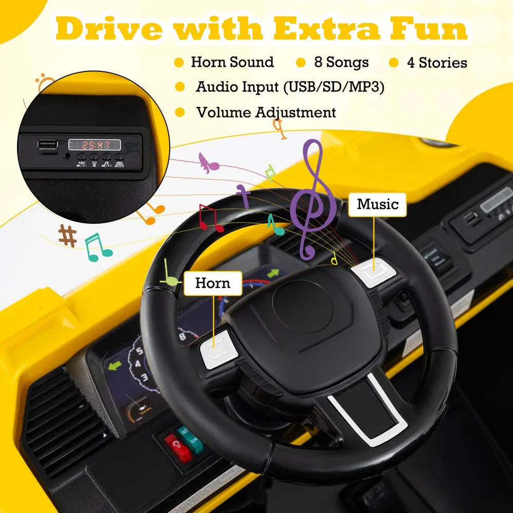 24V Ride On Excavator 4WD 2-Seater with Remote Control and Digging Arm-Yellow - Yellow - Powered Ride On Toys