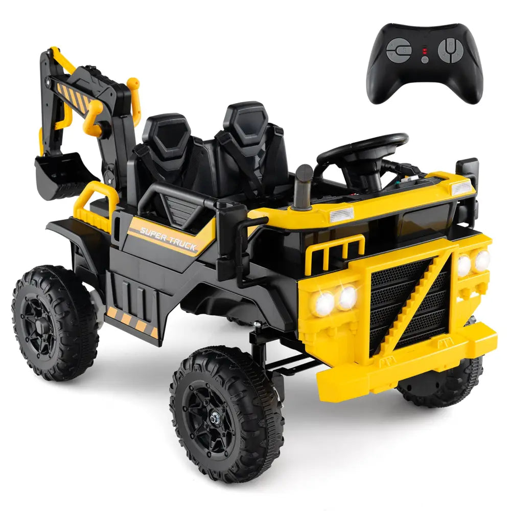 24V Ride On Excavator 4WD 2-Seater with Remote Control and Digging Arm-Yellow - Yellow - Powered Ride On Toys
