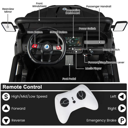 24V Ride On Kids Car with Dump Bed and Remote Control - Black - Oasis Home Essentials
