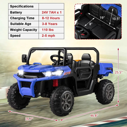 24V Ride On Kids Car with Dump Bed and Remote Control - Navy - Oasis Home Essentials