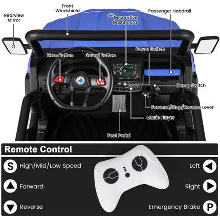 24V Ride On Kids Car with Dump Bed and Remote Control - Navy - Oasis Home Essentials