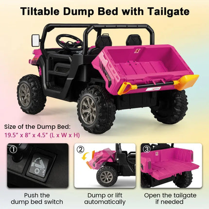 24V Ride On Kids Car with Dump Bed and Remote Control - Pink - Oasis Home Essentials