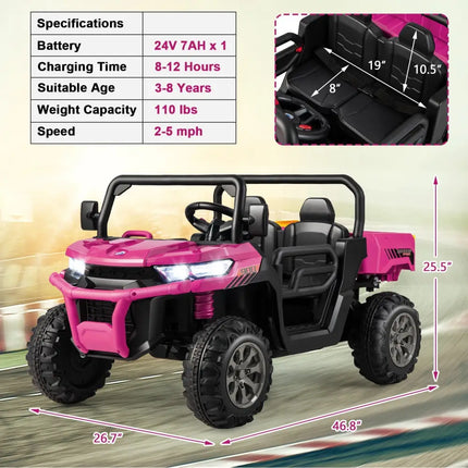 24V Ride On Kids Car with Dump Bed and Remote Control - Pink - Oasis Home Essentials