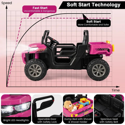 24V Ride On Kids Car with Dump Bed and Remote Control - Pink - Oasis Home Essentials