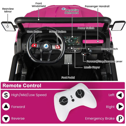 24V Ride On Kids Car with Dump Bed and Remote Control - Pink - Oasis Home Essentials