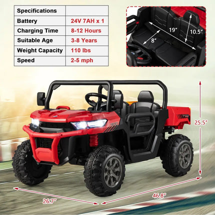 24V Ride On Kids Car with Dump Bed and Remote Control-Red - Red - Powered Ride On Toys