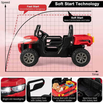 24V Ride On Kids Car with Dump Bed and Remote Control-Red - Red - Powered Ride On Toys
