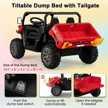 24V Ride On Kids Car with Dump Bed and Remote Control-Red - Red - Powered Ride On Toys