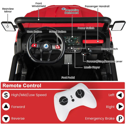 24V Ride On Kids Car with Dump Bed and Remote Control-Red - Red - Powered Ride On Toys
