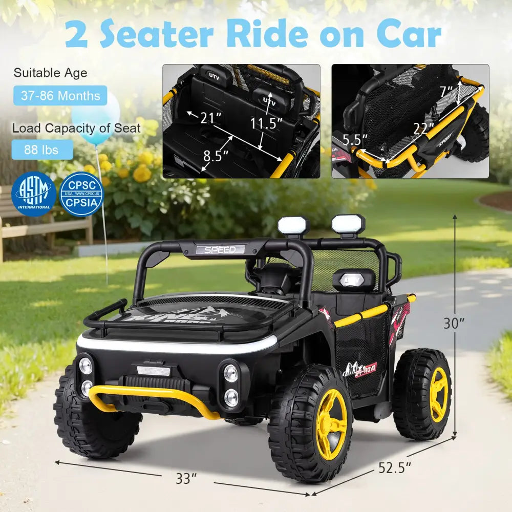 24V Ride on Toy for Kids 2 Seater Ride on Truck Car with Horn Music Story-Black - Black - Powered Ride On Toys