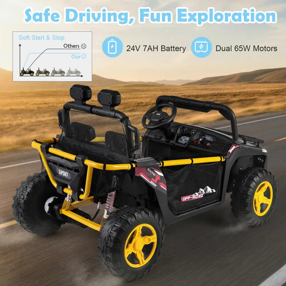 24V Ride on Toy for Kids 2 Seater Ride on Truck Car with Horn Music Story-Black - Black - Powered Ride On Toys