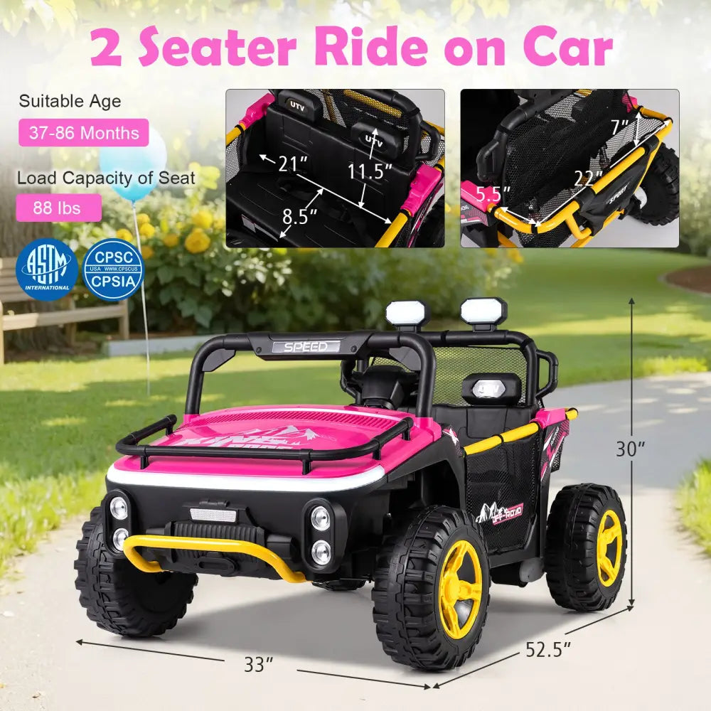 24V Ride on Toy for Kids 2 Seater Ride on Truck Car with Horn Music Story-Pink - Pink - Powered Ride On Toys