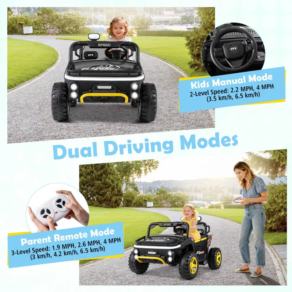 24V Ride on Toy for Kids 2 Seater Ride on Truck Car with Horn Music Story-Black - Black - Powered Ride On Toys