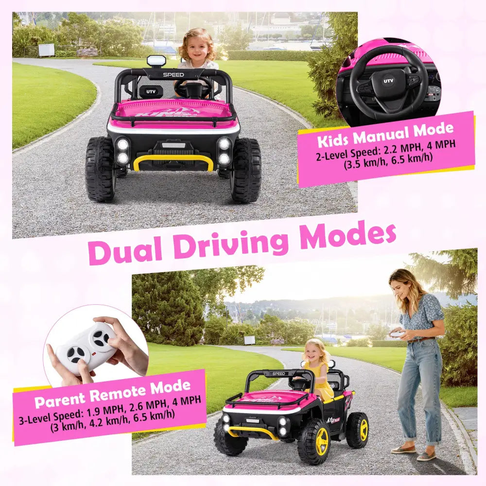 24V Ride on Toy for Kids 2 Seater Ride on Truck Car with Horn Music Story-Pink - Pink - Powered Ride On Toys